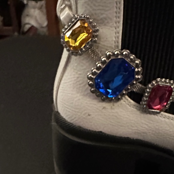 Betsey Johnson White Ankle Boots with Jewel Accents - Picture 4 of 9